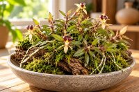 Epidendrum porpax – aufgebundene Mini-Orchidee auf Kork, 14 cm, mit Aufhängung, ideal für Terrarien