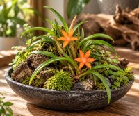 Ceratostylis retisquama – Mini-Orchidee auf Kork, Terrariumpflanze